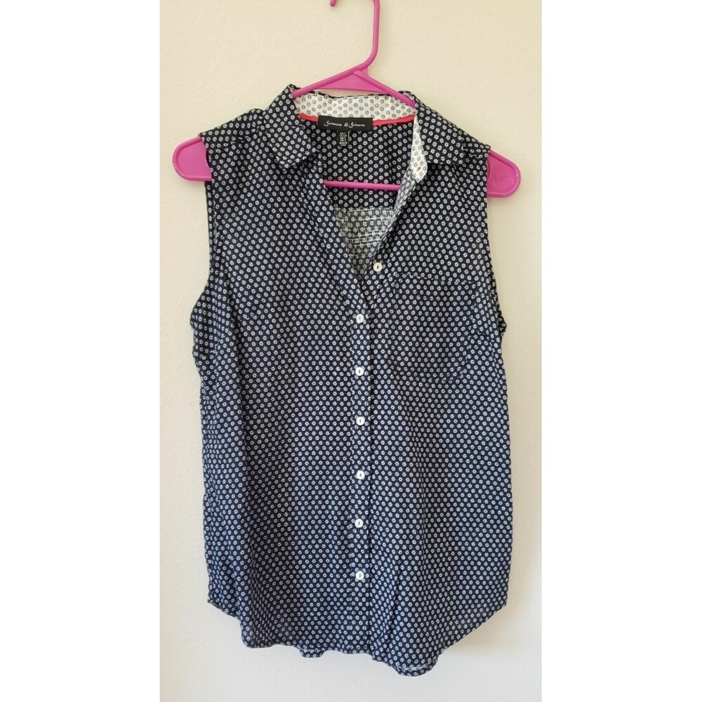 Sleeveless Button Up Women's Navy and White Tank Top Size Small